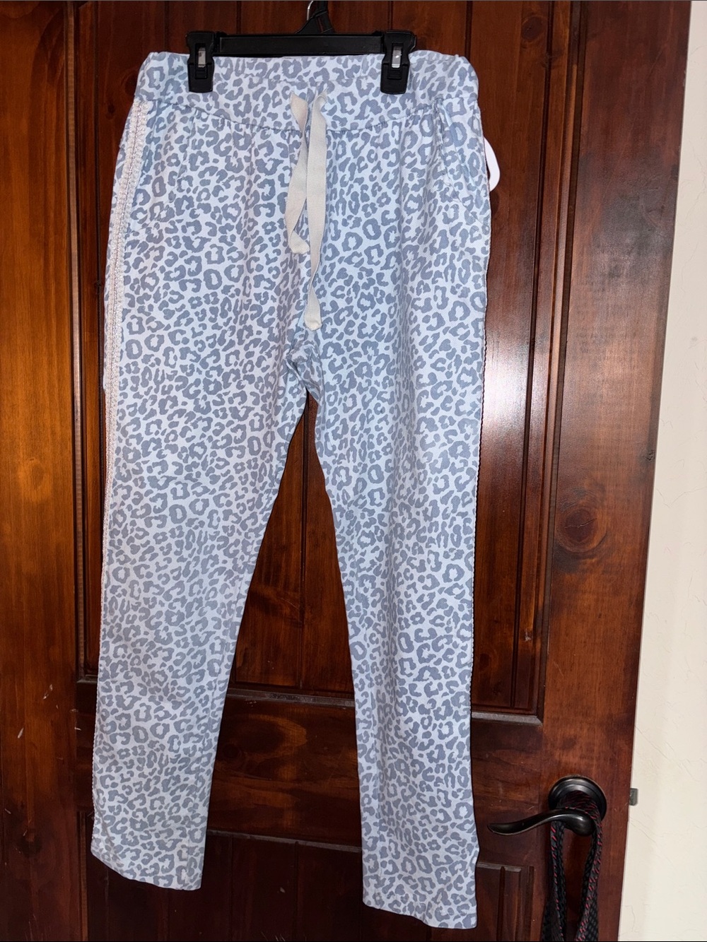 Light Blue Leopard Print Pants with a bling trim